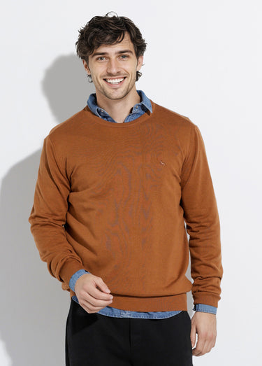 Pull fin coton, col rond manches longues Camel