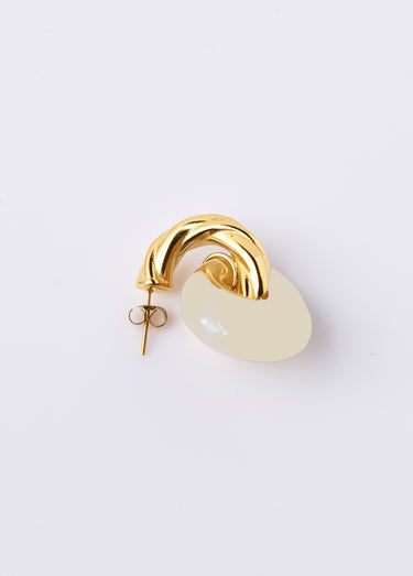 Boucles d'oreilles torsadées inox avec pendant Dore/Beige