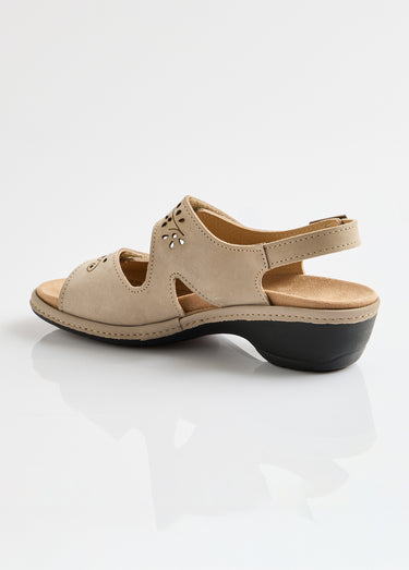 Sandales cuir grande largeur scratchées Taupe