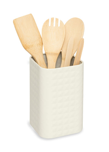 Pot acier inox + 4 ustensiles en bambou Creme