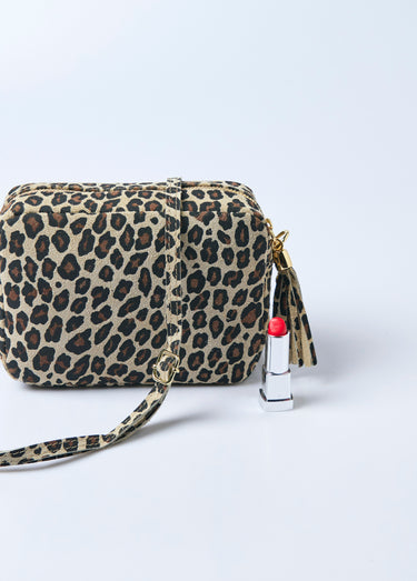 Sac à bandoulière en cuir nubuck, léopard Leopard Beige