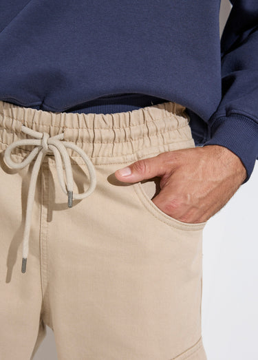 Jean cargo bas zippé, taille élastiquée Beige