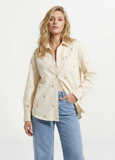 Surchemise en coton avec broderies Ecru