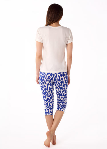 Pyjama court thème aztèque avec corsaire Blanc imprimé