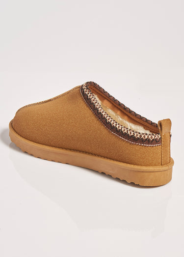 Mules suédine plates détails ethniques Camel