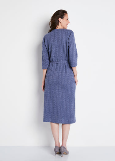 Robe boutonnée mi-longue maille reliefée Bleu