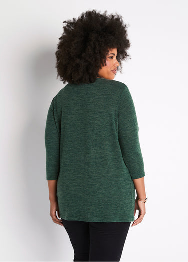 T-shirt long évasé manches 3/4 col rond Uni Vert