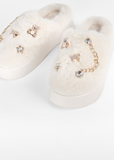 Mules compensées fourrure Blanc