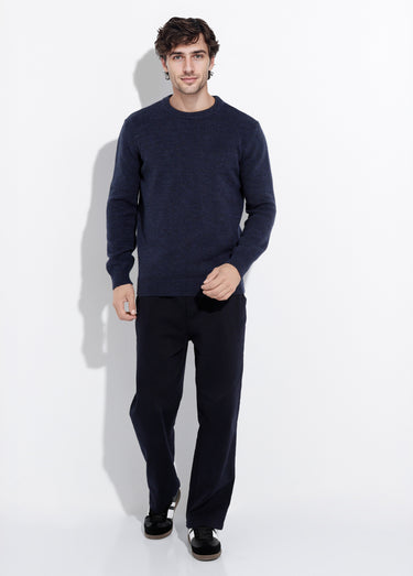 Pull chaud col rond en laine majoritaire Bleu Marine