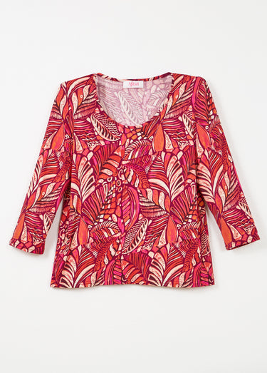 T-shirt col rond imprimé patchwork Rose/Orange