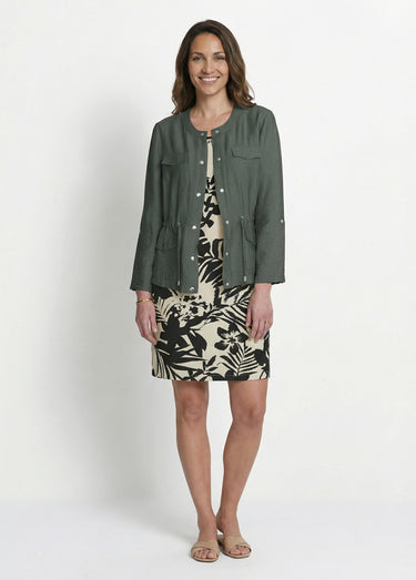Veste saharienne sans col manches longues Kaki