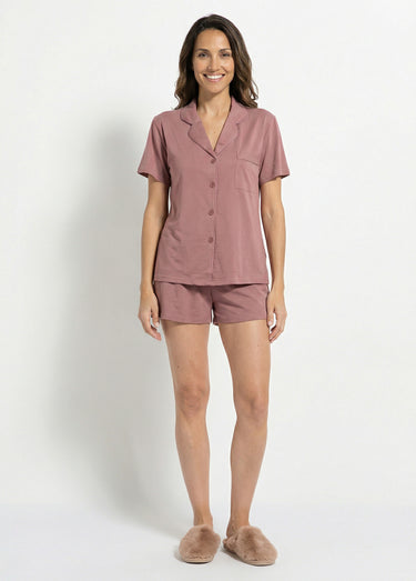 Pyjama short en jersey, col chemisier Prune