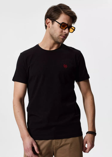 T-shirt col rond essentiel, logo poitrine Noir