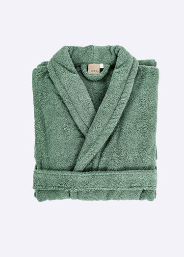 Peignoir long en éponge, avec col châle Sauge
