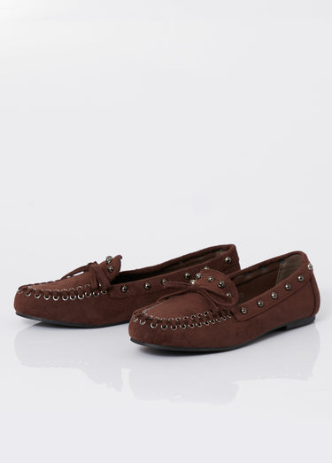 Mocassins dessus suédine clous fantaisie Marron
