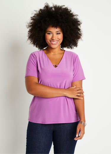 T-shirt manches courtes uni ou imprimé Uni Violet