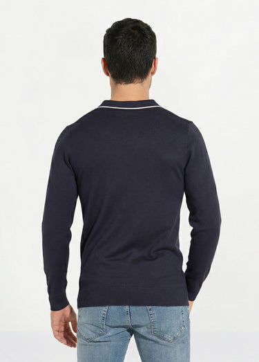 Pull maille texturée fine jauge col polo Marine