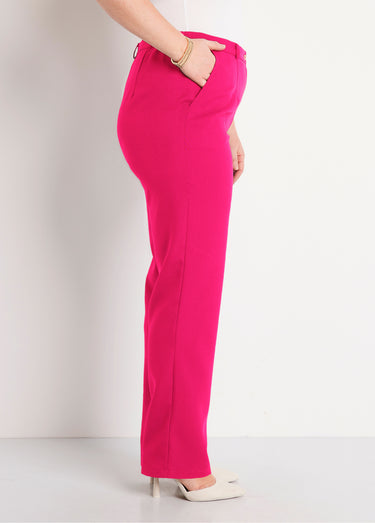 Pantalon droit uni taille semi élastiquée Framboise