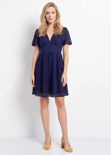 Robe broderie anglaise, taille haute Marine