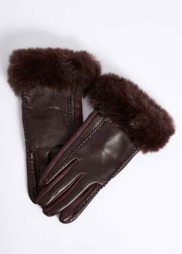 Gants en simili cuir et poignet fourrure Marron