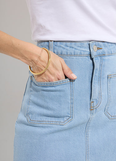 Jupe droite courte en jean 4 poches Bleached