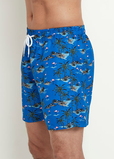 Caleçon de bain motif flamants roses Bleu Vif