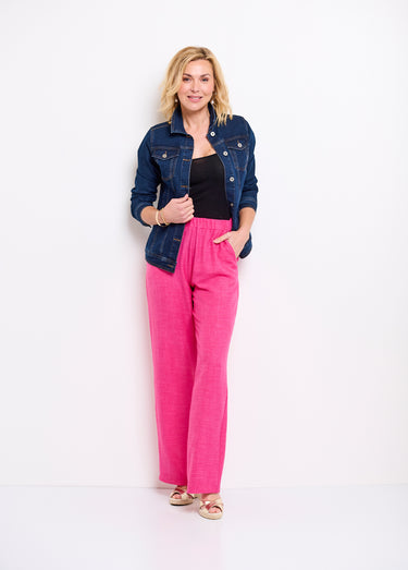 Pantalon large taille élastiquée aspect lin Rose