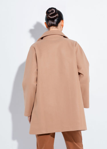 Caban long uni façon drap de laine Camel