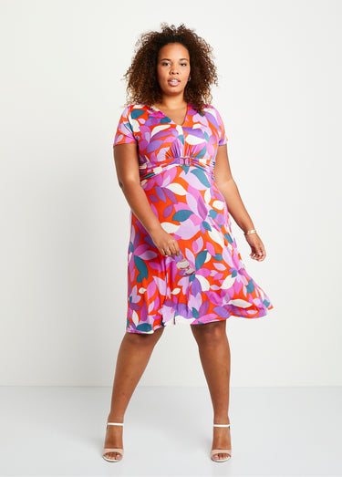 Robe courte évasée imprimée Orange/Violet