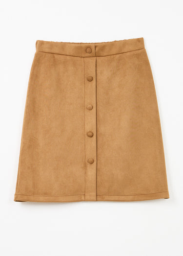Jupe droite courte tissu suédé effet boutonné Camel