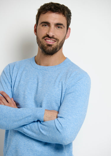 Pull col rond homme maille fine jauge Bleu Chine