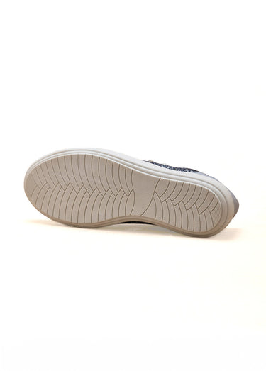 Baskets cuir zippées grande largeur Bleu Feuillage
