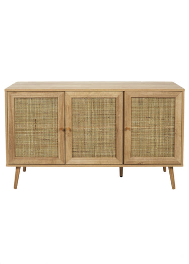 Buffet bas 3 portes, en bois et cannage Marron