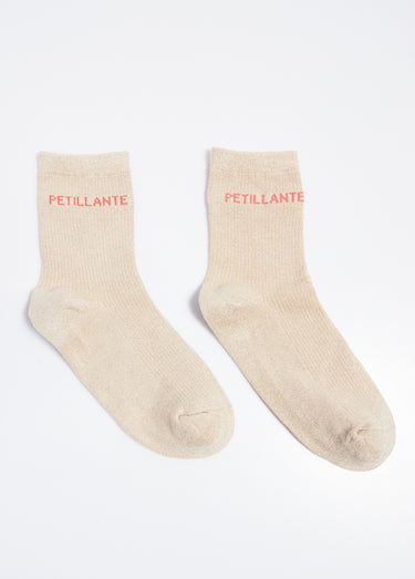 Chaussettes fil métallisé message PÉTILLANTE Beige