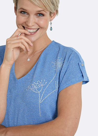 Pull maille scintillante manches kimono Bleu