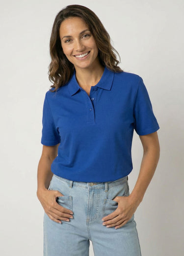 T-shirt maille piquée coton col polo Bleu Dur