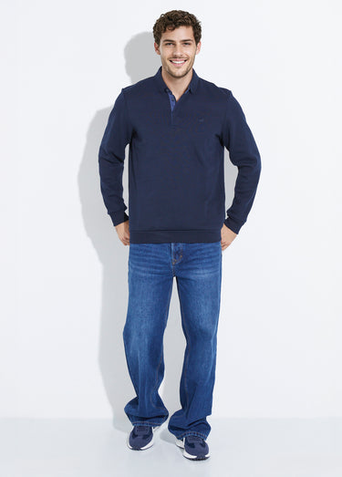 Sweat col polo, intérieur molletonné Marine