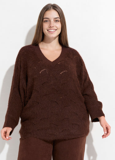Pull oversize, maille écailles avec laine Marron