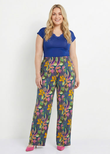 Pantalon fluide taille élastiquée maille Rose/Jaune