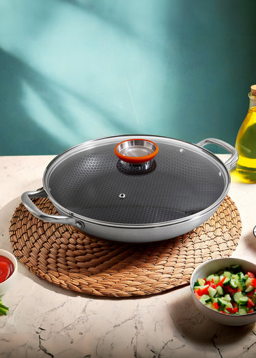 Wok 32cm triplex + couvercle Blackcube Gris