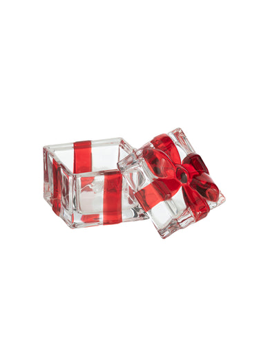 Boite deco en verre cadeau avec noeud Blanc