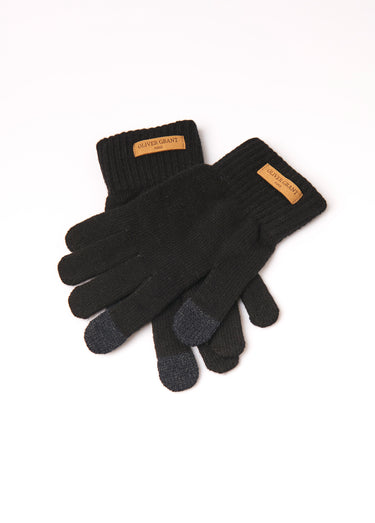 Gants tactiles maille bord côtes Noir