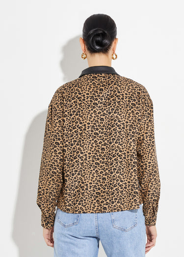 Chemisier velours léopard et col simili Leopard