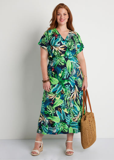 Robe longue évasée imprimé tropical Imp Vert