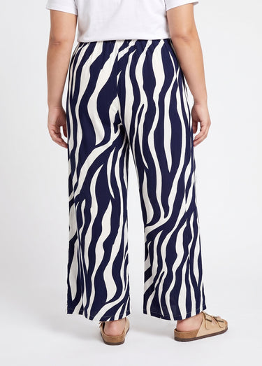 Pantalon large élastiqué, imprimé vagues Marine/Ecru