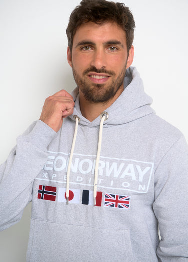 Sweat à capuche drapeaux poche kangourou Gris Melange