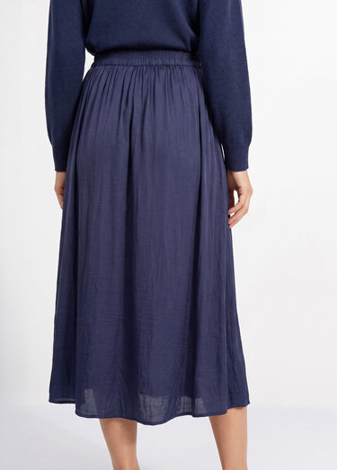 Jupe longue fluide, taille élastiquée Marine