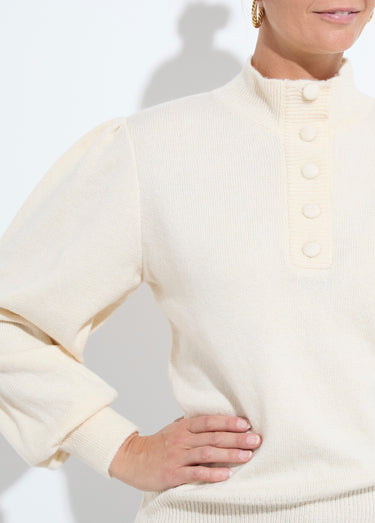 Pull chaud col montant boutonné Ecru