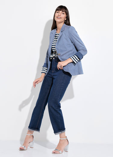 Veste col tailleur 1 bouton twill souple Bleu