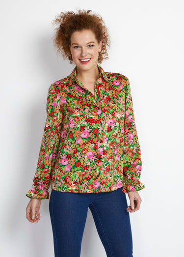 Chemisier manches longues imprimé floral Rouge/Vert